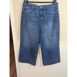 American Eagle Strigid Super High-Rise Baggy Wide Leg Ankle Jeans Blue 18 NWT
